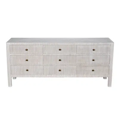 Noir 9 Drawer 75.5" W Solid Wood Dresser In Washed White
