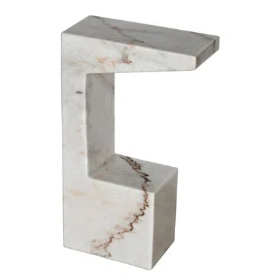 Noir Aero 100% Marble Block End Table In White Marble