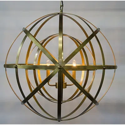 Noir Alchemy 4 - Light Candle Style Globe Chandelier In Antique Brass