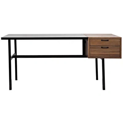 Noir Algeron Solid Wood Writing Desk In Dark Walnut,black