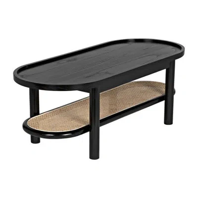 Noir Amore Solid Wood 4 Legs Coffee Table With Storage In Charcoal Black