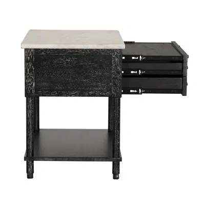 Noir Artemio Side Table With Marble Top In Brass
