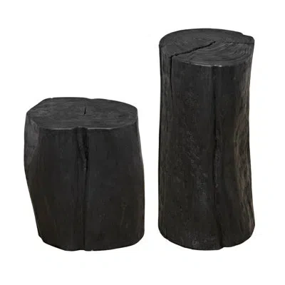 Noir Budi Solid Wood Block End Table Set