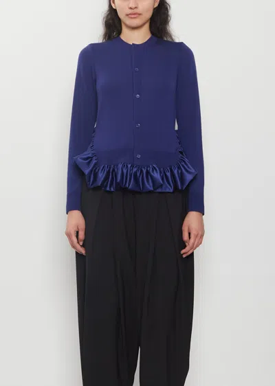 Noir By Kei Ninomiya Satin Ruffle Wool Cardigan In Blue