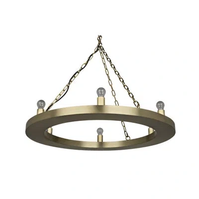 Noir Ciro 6 - Light Candle Style Wagon Wheel Chandelier In Antique Brass