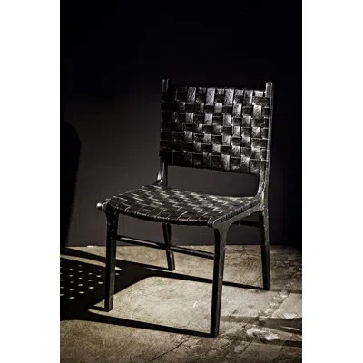 Noir Dede Dining Chair, Teak/white Leather In Black