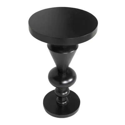 Noir Fenring Solid Wood Pedestal End Table In Hand Rubbed Black