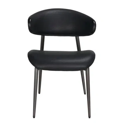 Noir Hakone Leather Upholstered Back Side Chair Dining Chair In Gray Powder Coat
