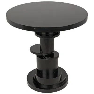 Noir Hugo Solid Wood Pedestal End Table In Hand Rubbed Black