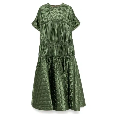 Noir Kei Ninomiya Acetate Satin Quilted Dress In Green
