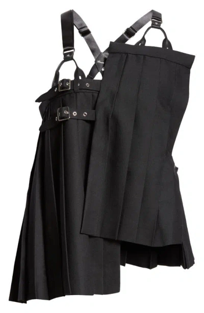 Noir Kei Ninomiya Asymmetric Pleated Wool Gabardine Harness Top In Black