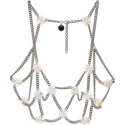 Noir Kei Ninomiya Beaded Floral Chain Harness In Metallic