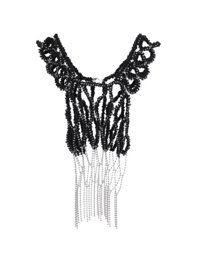 Noir Kei Ninomiya Bead-embellished Crochet Top In Black