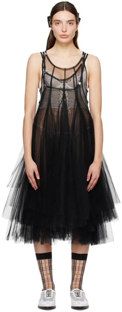 Noir Kei Ninomiya Black Layered Midi Dress In 1 Black