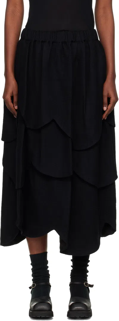 Noir Kei Ninomiya Black Tiered Flower Midi Skirt