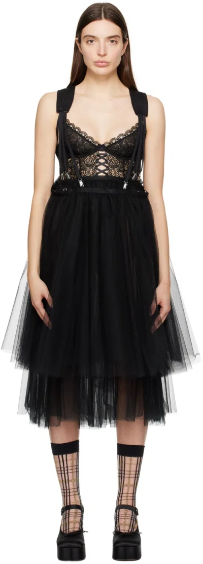 Noir Kei Ninomiya Black Tiered Midi Skirt In 1 Black