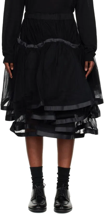 Noir Kei Ninomiya Black Volume Tulle Pleats Midi Skirt