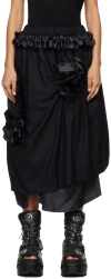 NOIR KEI NINOMIYA BLACK WOOL GABARDINE & POLYESTER TAFFETA MIDI SKIRT