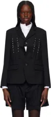 Noir Kei Ninomiya Buckle Strap Single Breasted Wool Oxford Blazer In Black