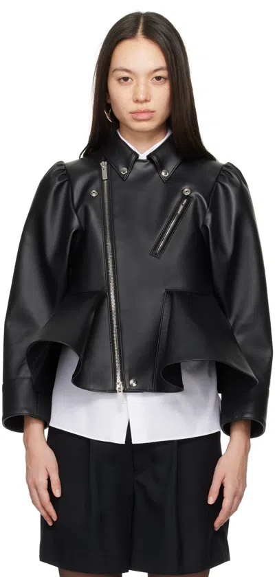 Noir Kei Ninomiya Womens Black Flared-hem Boxy-fit Faux-leather Jacket