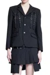 Noir Kei Ninomiya Buckle Strap Single Breasted Wool Oxford Blazer In Black