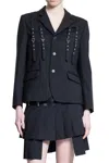 Noir Kei Ninomiya Buckle Strap Single Breasted Wool Oxford Blazer In Black
