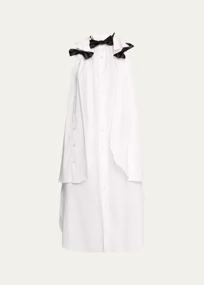 Noir Kei Ninomiya Bow Button-front Midi Dress In White/black