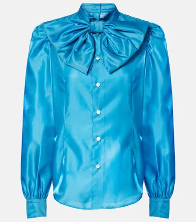 Noir Kei Ninomiya Bow-detail Satin Blouse In Blue