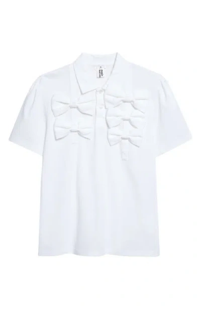 Noir Kei Ninomiya Bow Embellished Ponte Knit Polo In White