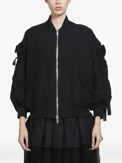 Noir Kei Ninomiya Bow-detail Gathered Bomber Jacket In Black