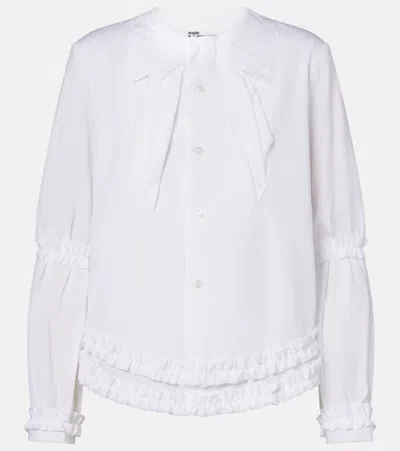 Noir Kei Ninomiya Bow-detail Ruffled Cotton Poplin Shirt In White