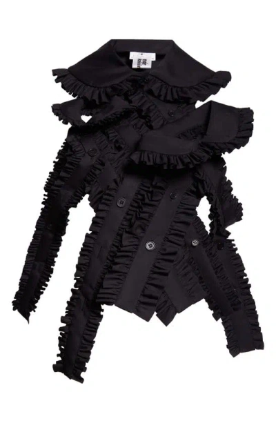 Noir Kei Ninomiya Broad Ruffle Placket Cotton Bib Collar In Black