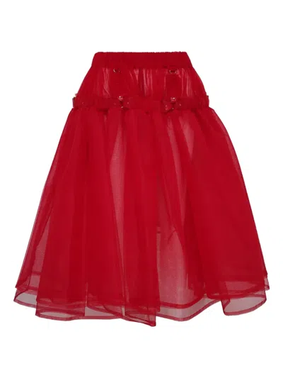 Noir Kei Ninomiya Buckle-detailed Tulle Midi Skirt In Red