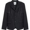 Noir Kei Ninomiya Buckle Strap Single Breasted Wool Oxford Blazer In Black