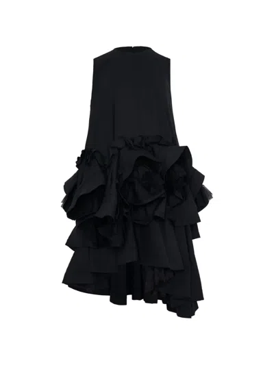 Noir Kei Ninomiya Cascading Ruffled Sleeveless Midi Dress In Black