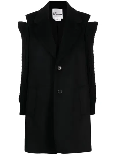 Noir Kei Ninomiya Cold-shoulder Single-breasted Coat In Black