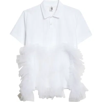 Noir Kei Ninomiya Cotton Ponte & Tulle Polo In White