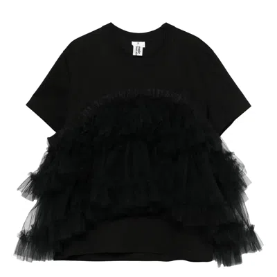 Noir Kei Ninomiya Cotton Ponte X Nylon Tulle T-shirt In Black