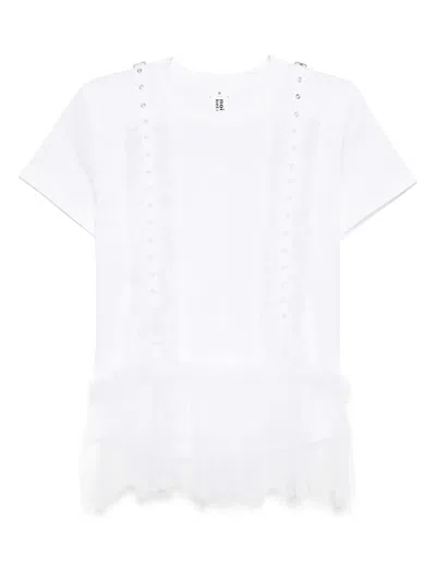 Noir Kei Ninomiya Cotton Ponte X Tulle T-shirt In White