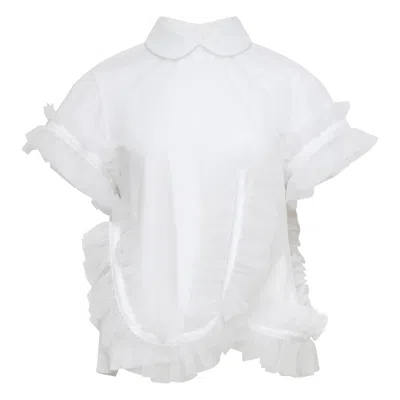 Noir Kei Ninomiya Cotton Typewriter X Nylon Tulle Blouse In White