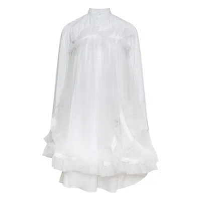 Noir Kei Ninomiya Cotton Typewriter X Nylon Tulle Dress In White