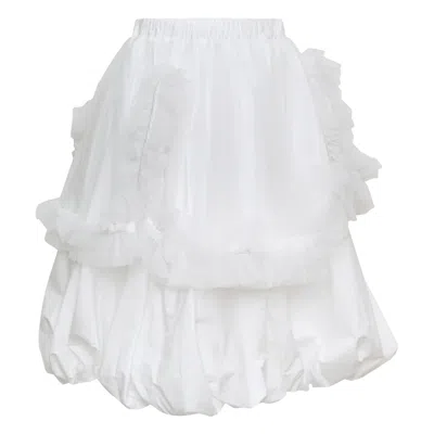 Noir Kei Ninomiya Cotton Typewriter X Nylon Tulle Skirt In White