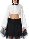 Noir Kei Ninomiya Womens Black X White Long-sleeved Bowtie-embellished Cotton-poplin Shirt In White Black