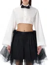 Noir Kei Ninomiya Womens Black X White Long-sleeved Bowtie-embellished Cotton-poplin Shirt In White Black
