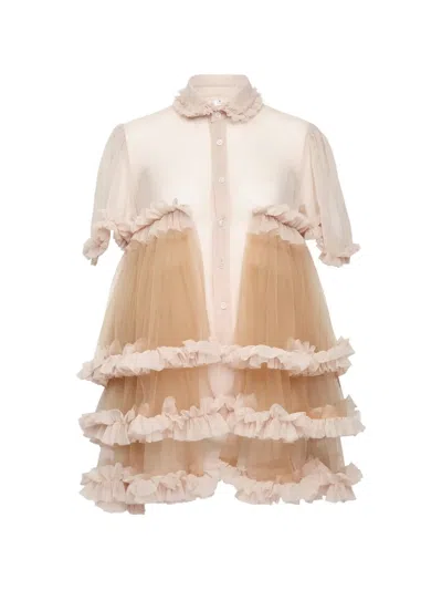 Noir Kei Ninomiya Polyester Georgette X Nylon Tulle Blouse In Multi