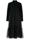 Noir Kei Ninomiya High-neck Tulle-overlay Midi Dress In Black
