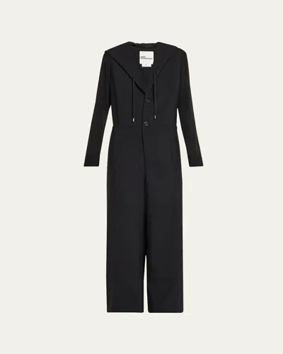 Noir Kei Ninomiya Hooded Wide-leg Wool Jumpsuit In Black