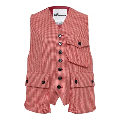 Noir Kei Ninomiya Hounds Tooth Pattern Wool Vest In Red
