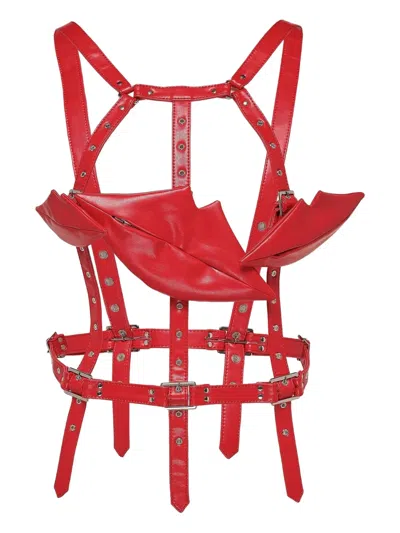 Noir Kei Ninomiya Lip-detail Harness Top In Red
