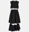 Noir Kei Ninomiya Mesh-trimmed Wool Midi Dress In Black
